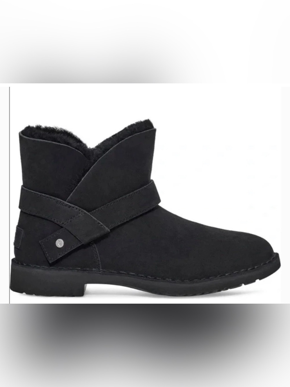 UGG Zariah  Black Suede Ankle Boot with Shearling Collar and Wrap Strap size 8,5